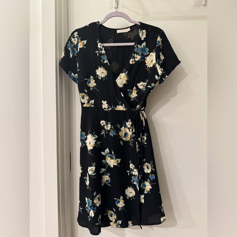 Black Floral Wrap Dress